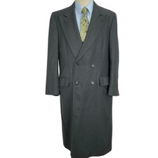 Overcoat Men 43 Gray Herringbone Double Breasted Peak Dress Coat Wool USA