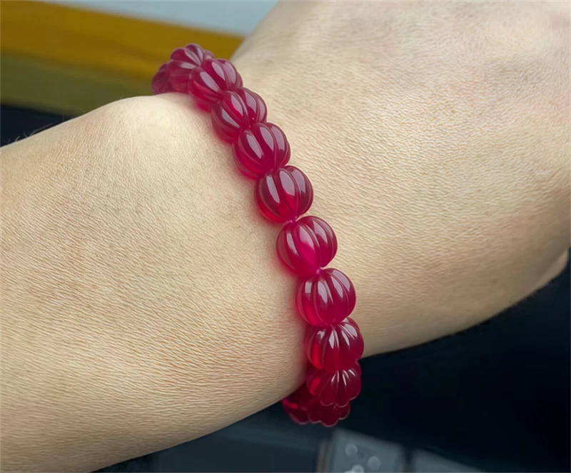 Top Quality Pigeon Blood Red Ruby Lab-Created Pumpkin Shape Ruby Beaded Bracelet - Image 4 of 4