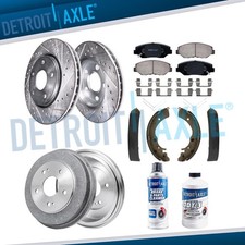10pc Front Drilled Disc Rotors Drums Brake Pads Shoes Kit for Honda Accord Fit