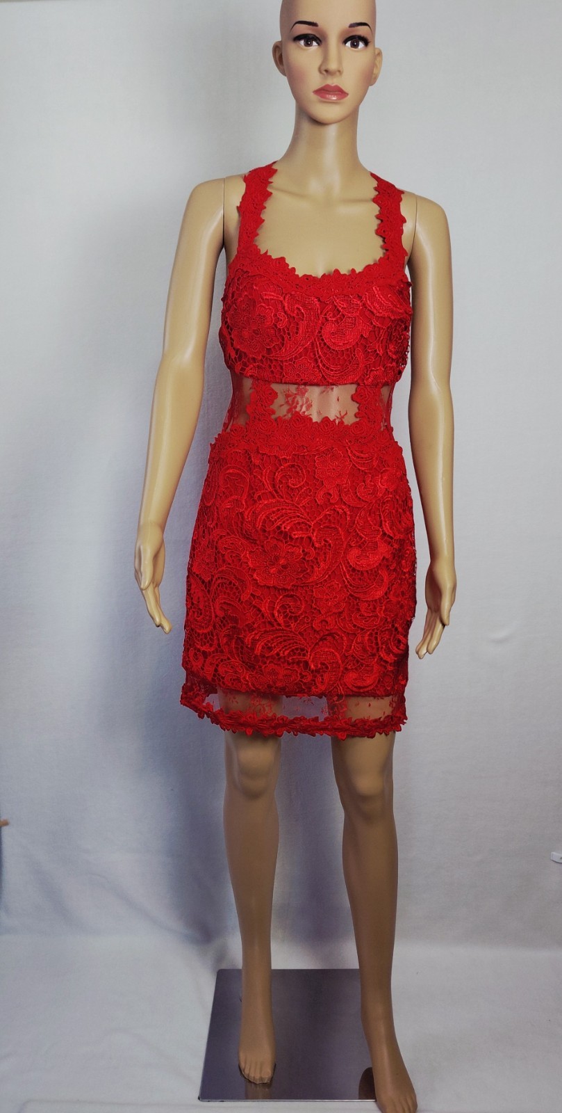 Women's Venus Sexy Bodycon Red Sleev Floral Back Zip Lace Dress Size 6