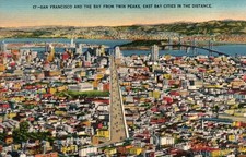 San Francisco and Bay from Twin Peaks - Linen Postcard