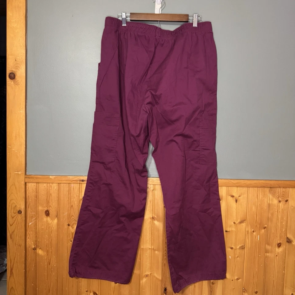 Pantalones Médicos Cherokee Ropa de Trabajo Tejido Acanalado Cintura Borgoña Vino Carga Talla XL Foto 3 de 3