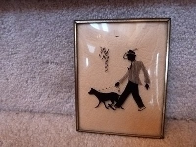 VTG 1950s Silhouette Well Dressed Dapper Man Walking Dog Bubble Glass 4.5''x3.5''
