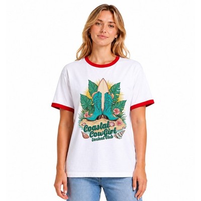 Coastal Cowgirl Damen Ringer T-Shirt stilvolle Stiefel Sommer Geschenk für sie