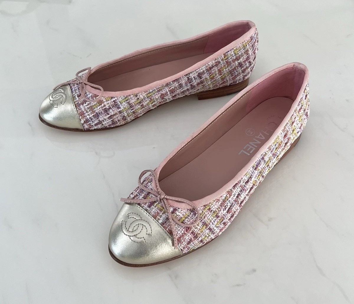 New CHANEL Pink Tweed Ballet Flats / Size 38 | eBay