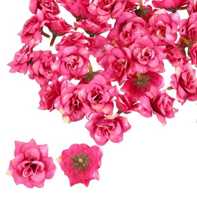 100 Pcs 1.77 Inch Artificial Roses Head Faux Flowers Wedding DIY Dark Pink
