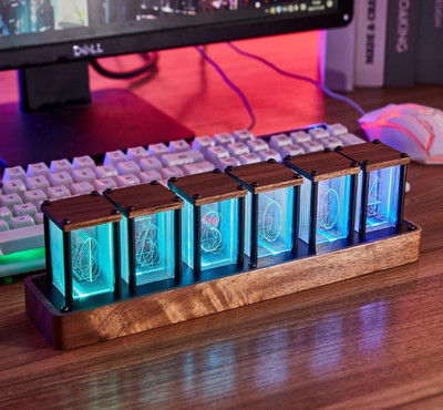 Nixie Tube Clock Walnut Digital Clock, Support Wi-Fi Time SYNC, Alarm & Timer, 1
