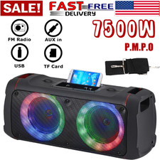 7500W Portable Bluetooth Speaker woofer Deep Bass Sound System w/ Strap/Light