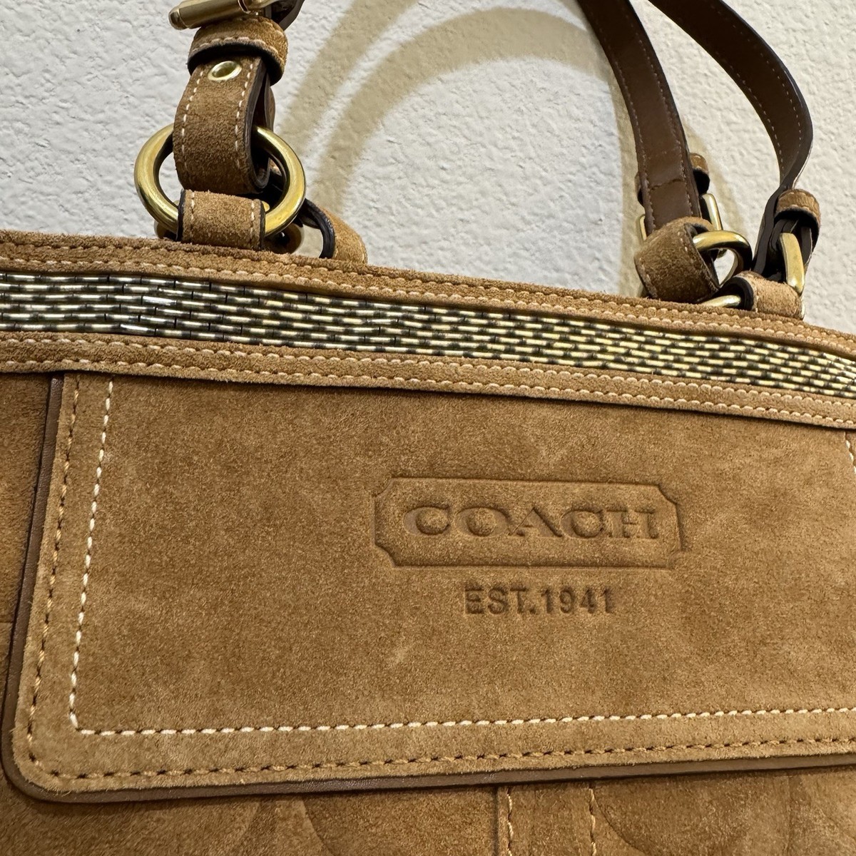 Coach Signature Beaded Leather Suede Tote Bag Hampton EUC | eBay