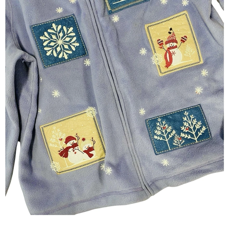 Cárdigan polar vintage Croft & Barrow Navidad retazos grande muñeco de nieve pájaros Foto 3 de 4