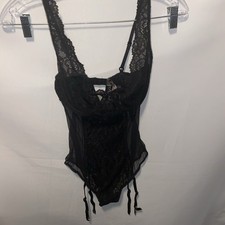 Victoria's Secret Black Lace Teddy With Garter Straps Size 32D