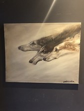 Beautiful Oil On Canvas Depicting Three Greyhounds By Acclaimed FRSA Artist