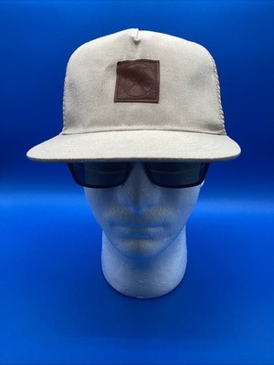 NWT Express Man s Tan Tracker Hat Brown Leather Patch Logo Mash Snapback Khaki