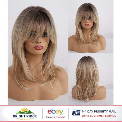 Stylish Ombre Blonde Wig for Women, Adjustable Cap and Heat Resistant Fiber