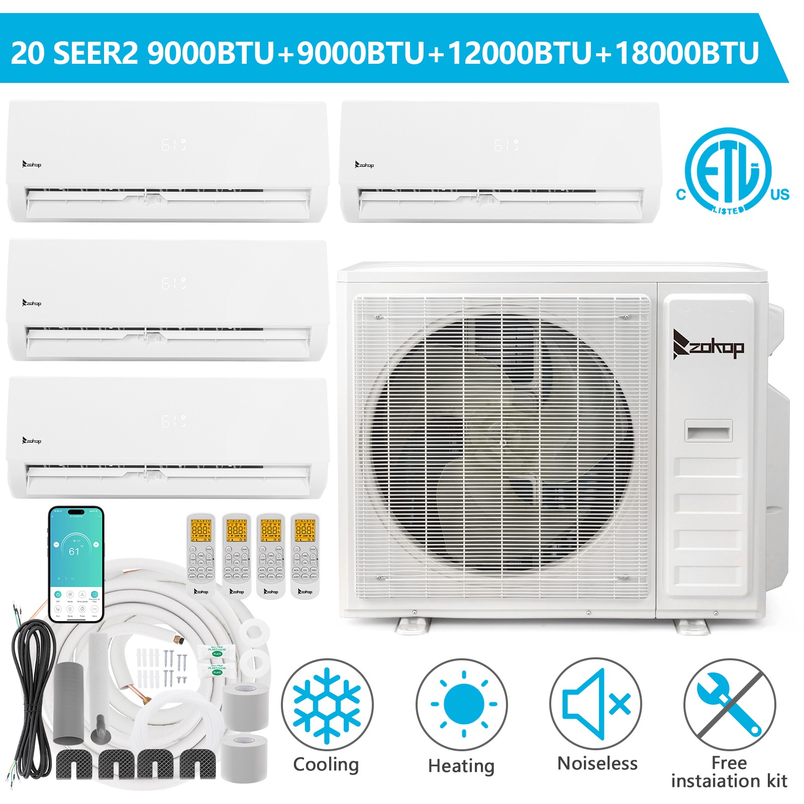36000 BTU Quad Zone Mini Split Air Conditioner and Heat Pump
