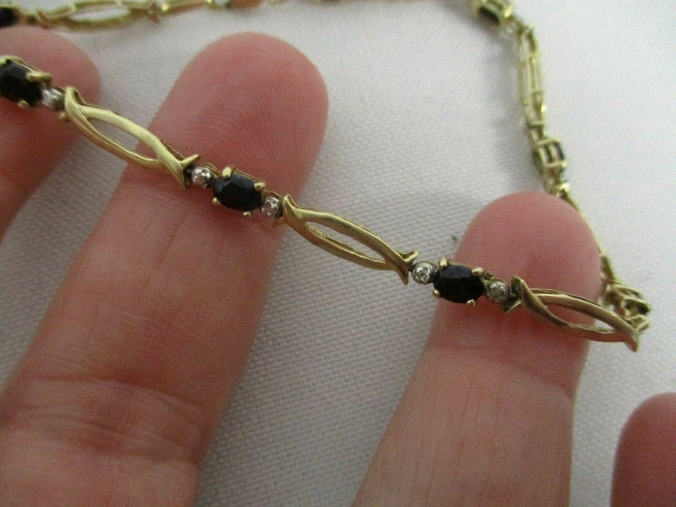 PULSERA VINTAGE FIRMADA CID CLYDE DUNELER ORO 10K con zafiros ~ 7" Foto 4 de 4