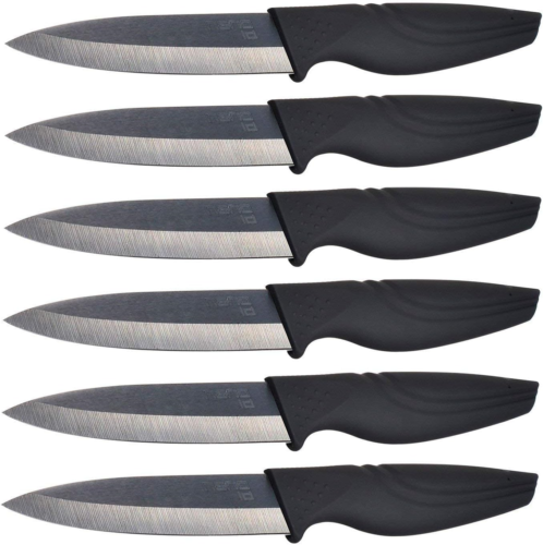 Steak Knives Set of 6 Extremely Sharp Kitchen Ceramic Black Blade Knife - Picture 1 of 9