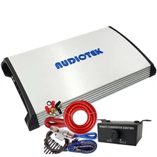 Audiotek AT-5000S 2 Channel 5000 Watts Stereo Car Amplifier + 4 Ga Amp Kit Red