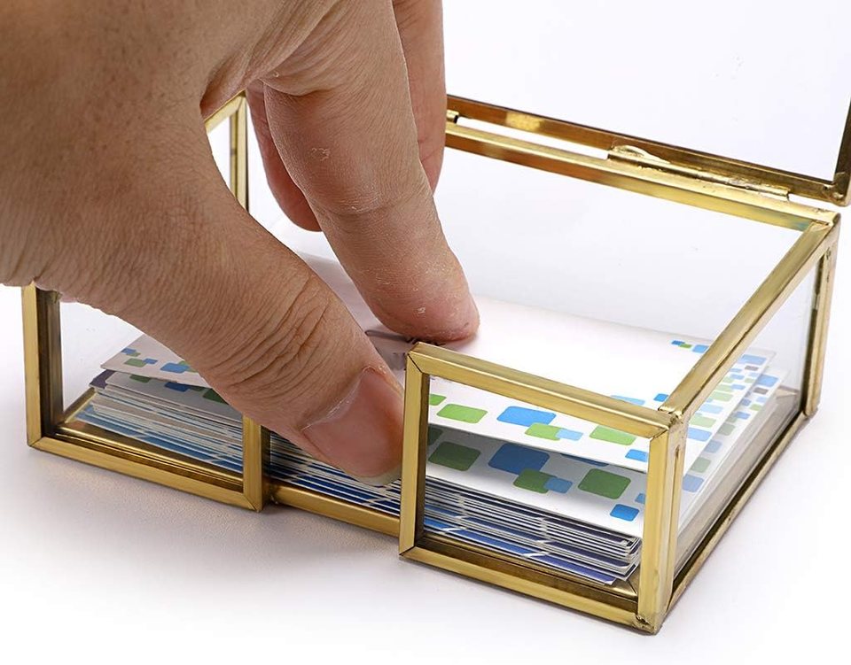 Glass Business Card Holder Box with Lid Desktop Name Card Display Box