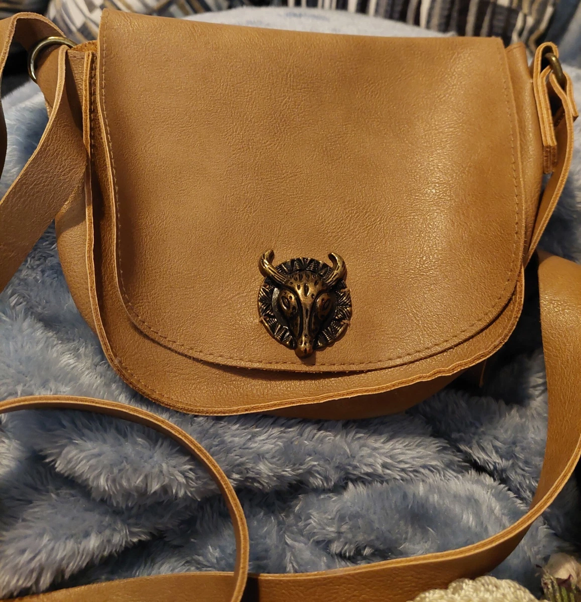 T Shirt Jeans Bronze Tribal Skull Tan Brown Crossbody Bag Small