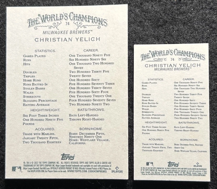 2022 Allen and Ginter - Mini - #74 - Christian Yelich - Brewers + Base - Image 2 of 2