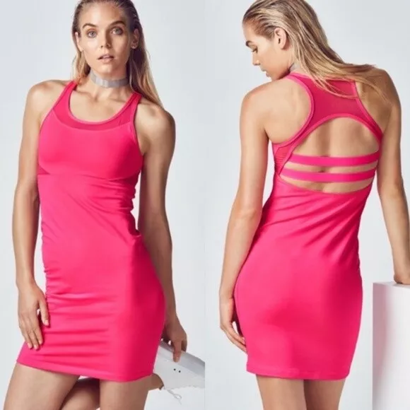 Fabletics NWT Hot Pink Strappy Sport Mini Jersey Dress $90 Fitted