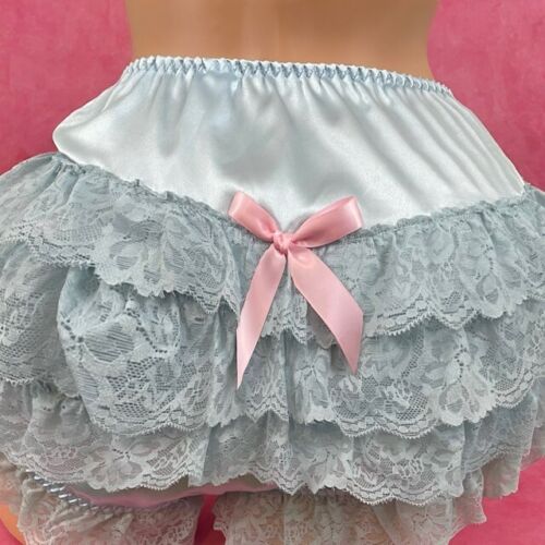 Coquette Panties Baby Blue Silky Ruffle Shiny Sissy Knickers Glam Women's XL - Picture 3 of 3