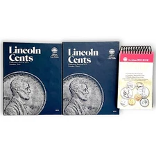 Lot of 3 Coin Collector Items Whitman Penny Coin Folders Plus Inventory Book