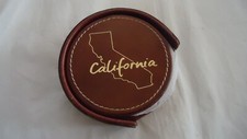 LEATHER COASTERS CALIFORNIA EMBOSSED-SET OF FOUR W/TRAY HOLDER-NEW