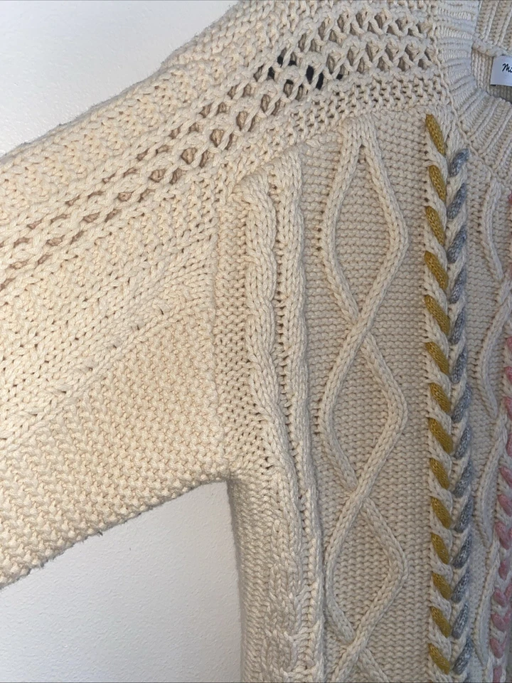 Michael Stars Ivory Grace Cable Knit Aran Knit Sweater Women’s Size Medium - Image 3 of 4
