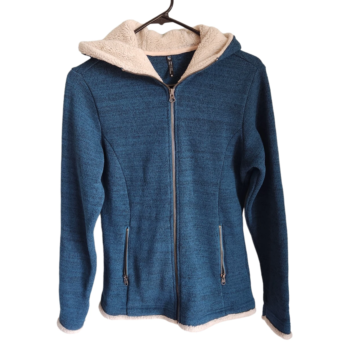 KUHL Sweatshirt Women's Small Blue Full Zip Up Hoodie Sherpa Detail Pockets