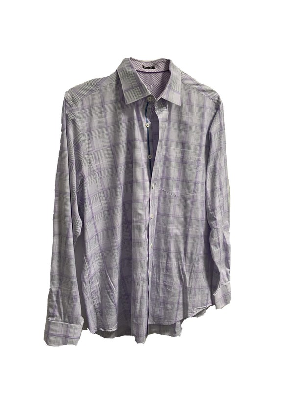 Bugatchi Modern Purple Check Men’s Button Down Shirt Size L