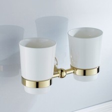 Gold Polished Brass Bathroom Wall Mounted Dual Cups Toothbrush Holder sba932