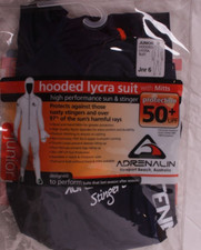 Adrenalin Junior Hooded Lycra Suit w/mitts - Junior Kids size 6 - black