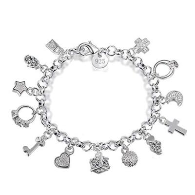 Pulseras De Plata 925 Para Mujeres Niñas Cadena Con Colgantes Joyería Brazalete