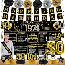 50th Birthday Decorations for Men Women 21pcs Back in 1974 Banner Party Suppl...