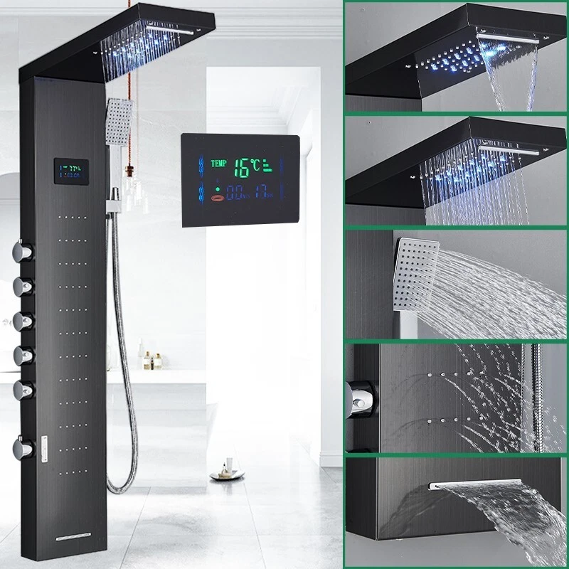 Schwarz Duschpaneel LED Edelstahl Duschset Duschsäule Regendusche Duscharmatur