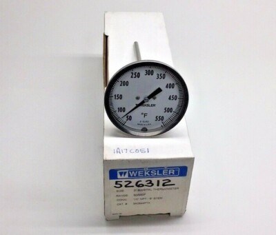Weksler 3A0644FTX Thermometer 3'' Face BiMetal 50/550F 1/2''npt 6'' Stem 50-550 F