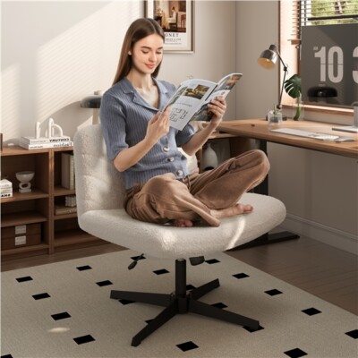 Cross Legged Office Chair Wide Comfty Height Adjustable Armless Office  Chairs UK