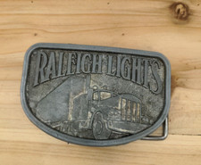 Raleigh Lights Belt Buckle Semi Truck Trucker Pewter Vintage