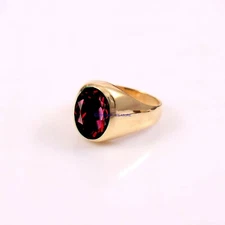 Natural Garnet Gemstone 925 Sterling Silver Gold Plated Ring For Men #9099