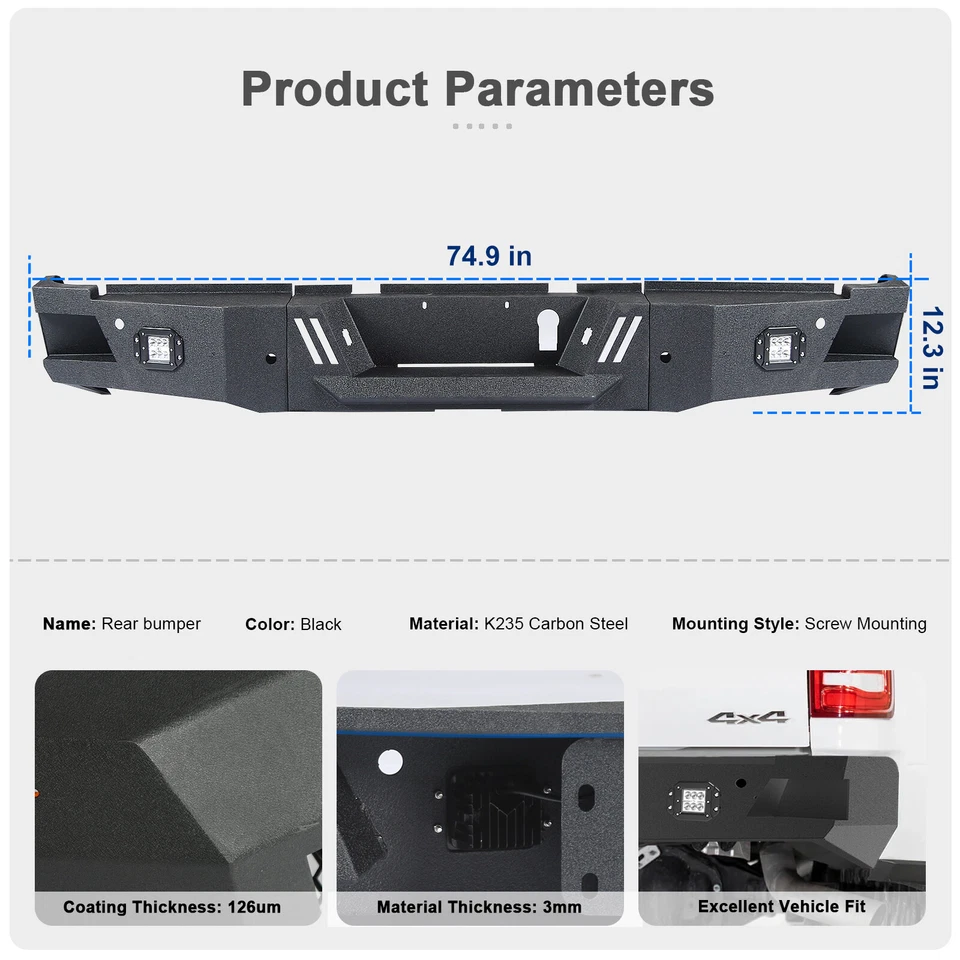 Rear Bumper Black With LED Lights fit for 2010 to 2018 Dodge Ram 2500 3500 New — 第 2/4 张图片