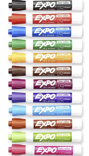 EXPO Low Odor Dry Erase Markers, Chisel Tip, Assorted Colors, 12 Count - Picture 3 of 6
