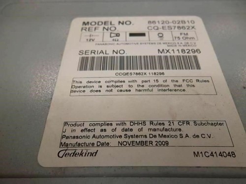 Radio AM FM CD Player Receiver 86120-02A90 Toyota Corolla 2010 2009 - Picture 5 of 8