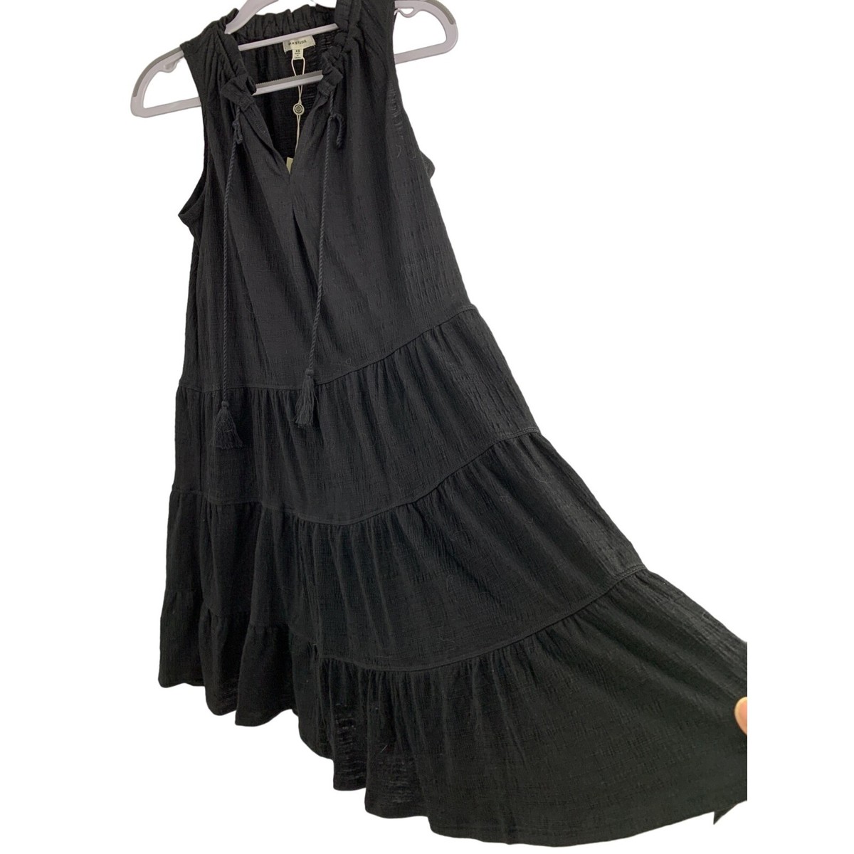 XSmall Max Studio Tiered Sleeveless Casual Dress Black 6499
