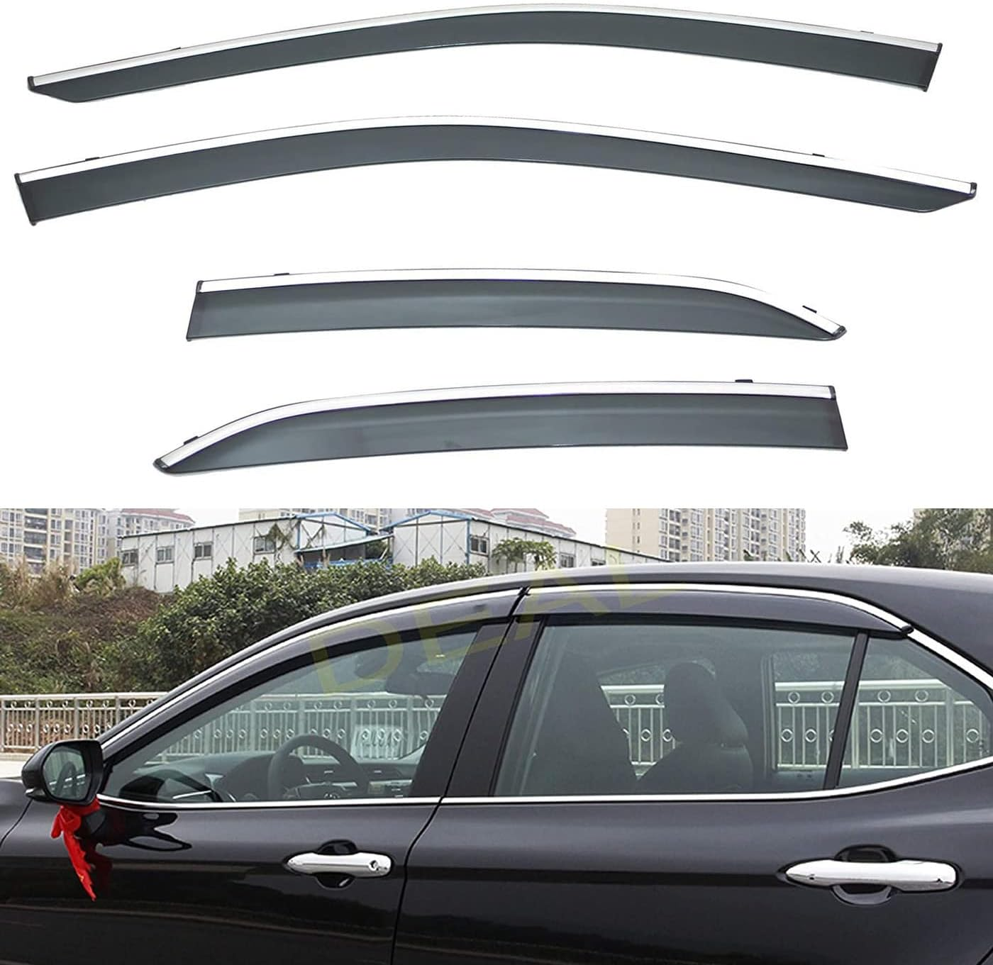 Deal 4-Piece Set outside Mount Tape On/Clip on Type Smoke Tinted Sun/Rain Guard