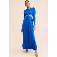 Farm Rio Dress Medium Blue Knotted Cutout Maxi Long Sleeve Resort Beach NWT