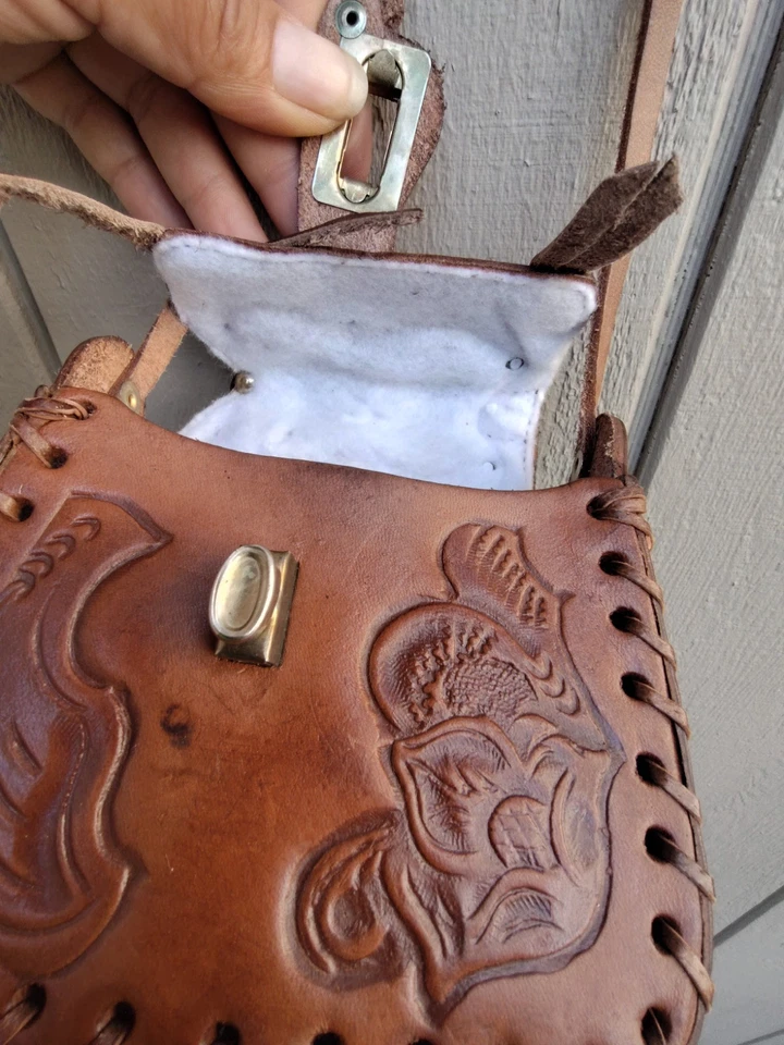 Saddle Small Bag Purse Tooled Leather - Photo 4/4