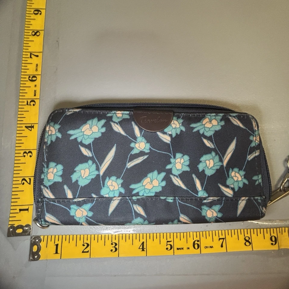 Carteira Travelon pulseira azul preta floral com zíper cartão de identificação armazenamento RFID bloco espaçoso - Imagem 2 de 4