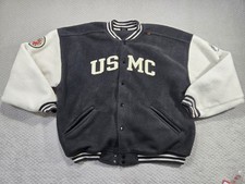 Vintage USMC Marines Fleece Varsity Jacket Mens Large Retired Letterman Bomber L
